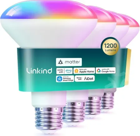 4-Pack Linkind Matter BR30 1200LM Smart LED Light Bulbs