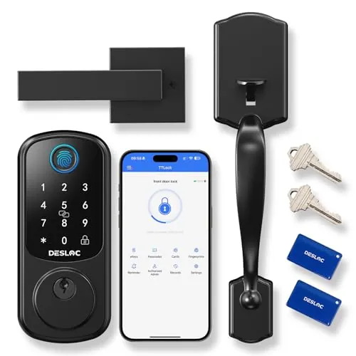 DESLOC B200 Smart Front Door Lock Handle Set, Fingerprint & App Control