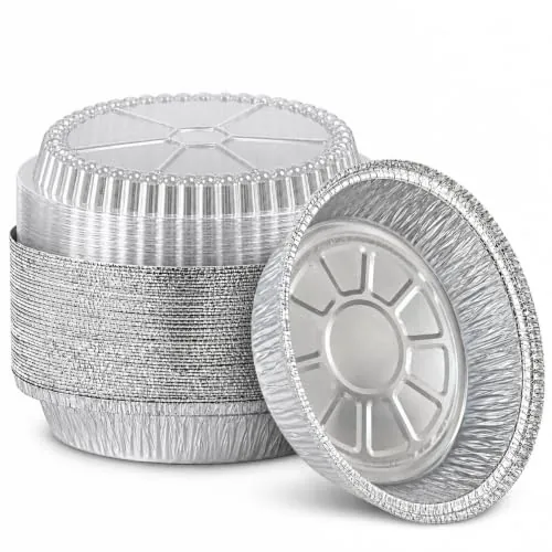 50-Pack 9" Round Aluminum Foil Pans with Clear Lids