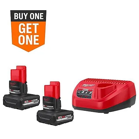 2-Pk Milwaukee M12 12V 5.0Ah Battery Starter Kit w/ Charger + Bonus Tool