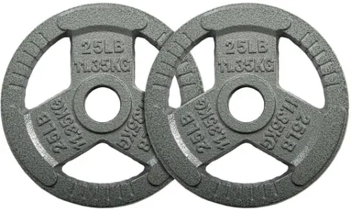 Signature Fitness Cast Iron Weight Plates for Strength Training, Fits 2-Inch Barbell (25LB × 2)