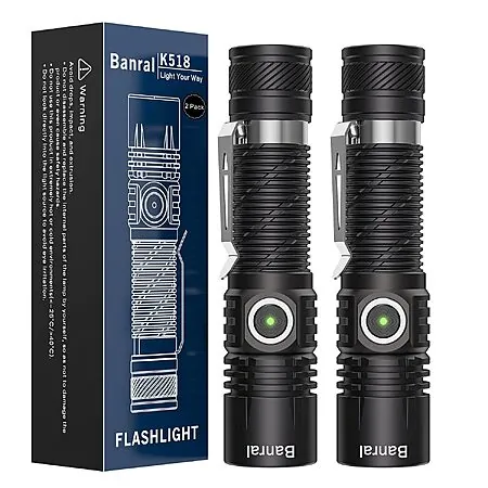 Prime Members: 2-Pk Banral K518 USB-C Rechargeable EDC Pocket LED Flashlight
