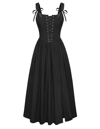 Scarlet Darkness Women's Maxi Renaissance Corset Dress with Square Neck & Slit Hem