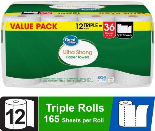 Great Value Ultra Strong Paper Towels, 12 Triple Rolls
