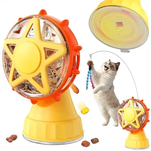 Interactive Cat Ferris Wheel Toy with Cat Wand and Rotating Treat Dispenser