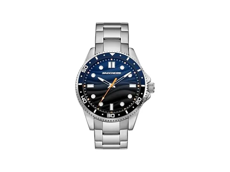 Skechers Men's Haymar 46mm Analog Watch w/ Blue Dial & Silver Metal Bracelet