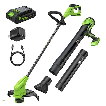 Greenworks 24V 12" String Trimmer & 270 CFM Blower Kit w/ 2.0Ah Battery
