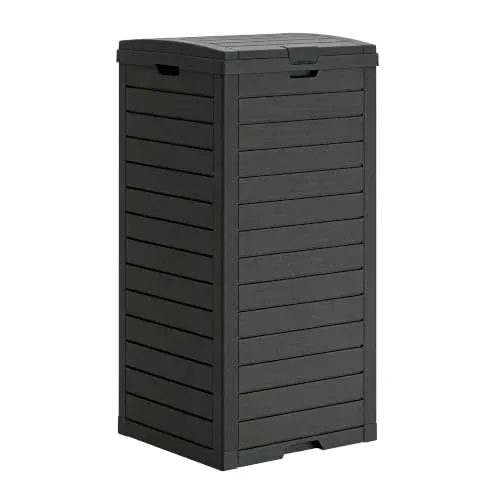 Waterproof Plastic Outdoor Garbage Can with Drip Tray and Lid, 32 Gallon