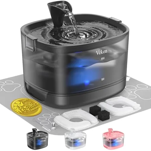 Veken 2.5-Liter Cat Water Fountain w/ Detachable Tank & 5-Stage Filtration