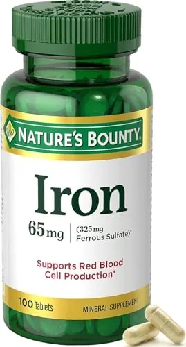 Nature's Bounty Iron 65mg (325mg Ferrous Sulfate) 100-Count Tablets