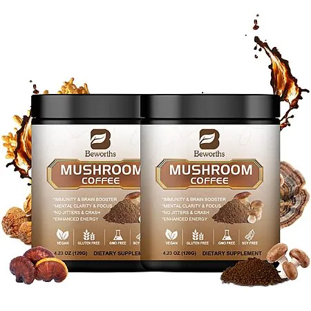 2-Pk 4.23-Oz B Beworths Mix Arabica Mushroom Instant Coffee (Cacao)