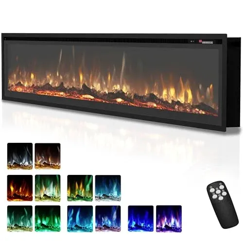EUHOMY 73 Inch Electric Fireplace Recessed Wall Mounted Freestanding