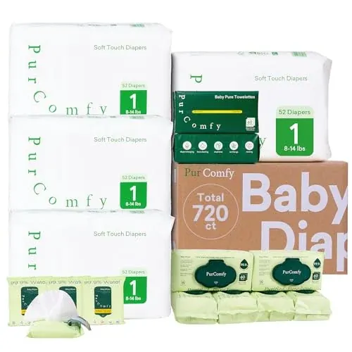 PurComfy Baby Diapers and Wipes Kit, Size 1
