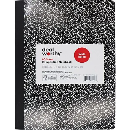 80-Sheet Dealworthy Composition Book (College or Wide Ruled, Various)