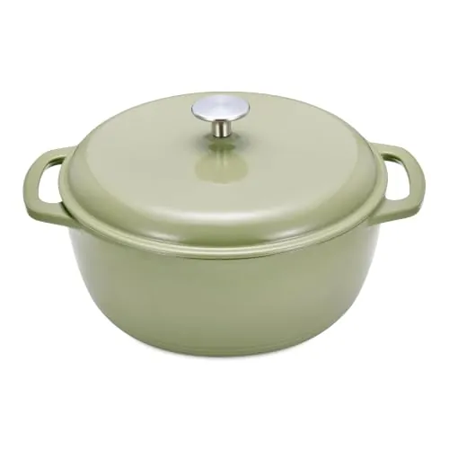 Amazon Basics 7.3-Qt Enameled Cast Iron Dutch Oven w/ Lid (Olive)