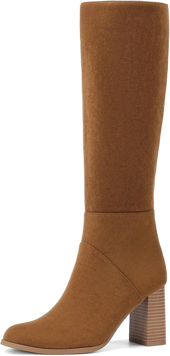 DREAM PAIRS Round Toe Knee High Boots w/ Chunky Block Heel