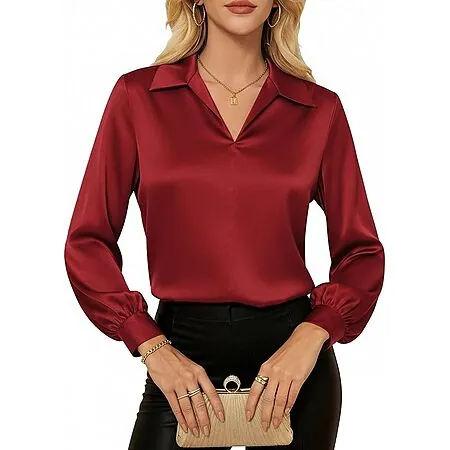 Grace Karin Women's Satin Long Sleeve V-Neck Blouse (Various)