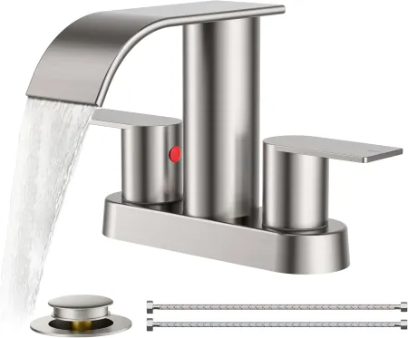 FORIOUS Brushed Nickel Bathroom Waterfall Sink Faucet