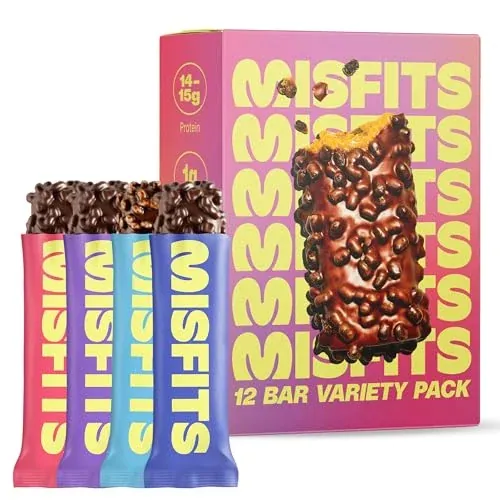 Misfits Protein Bar Variety Pack, 14-15g Protein, 12-Pack