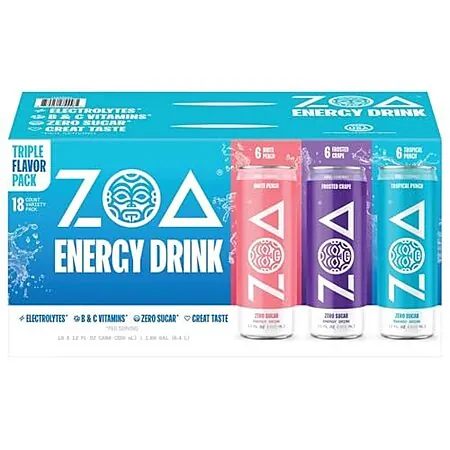 Select Accounts: 18-Pk 12-Oz ZOA Zero Sugar Energy Drinks (Variety Pack)