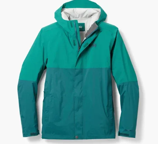 REI Co-op Men's Rainier Rain Jacket Sea Forrest / Crater Teal Size M