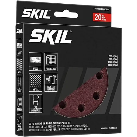 20-Pc Skil Sanders Mixed 5" Round Sanding Paper Kit (60/80/120/240 Grits)