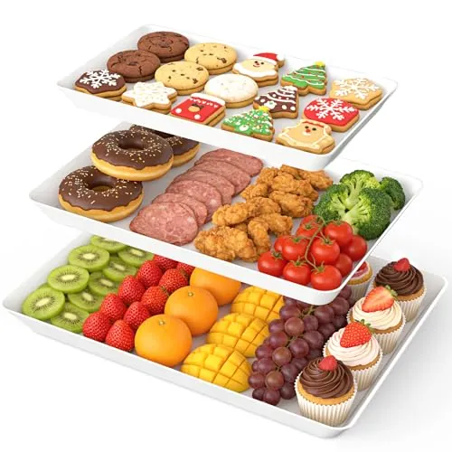 Rectangle White Plastic Serving Trays - 3 Pack