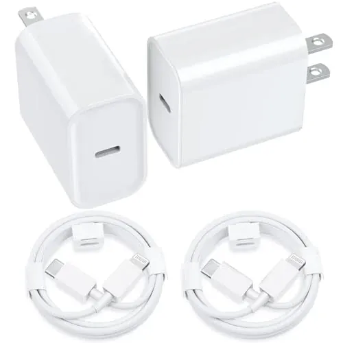 2-Pack 20W iPhone Wall Charger with 6' MFi Certified Lightning Cable