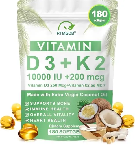 Vitamin D3 K2 Supplement 10,000 IU + K2 MK-7 200 mcg