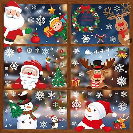 186-Pc Traplace Christmas Window Clings (9 Sheets Total)