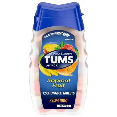 TUMS Smoothies Antacid Tablets, Heartburn Relief, Tropical Fruit 72 Count