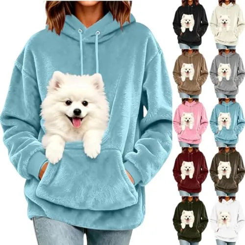Womens Hoodie with Pet Pouch Sweatshirts