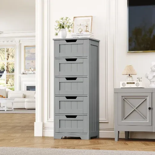 Lark Manor Alicyn 5-Drawer Free-standing Bathroom Cabinet in Grey