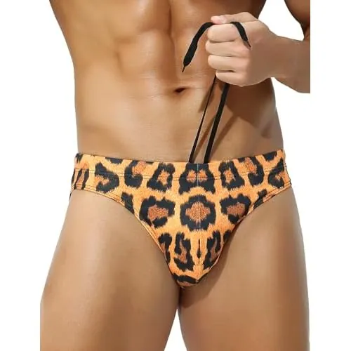 Arjen Kroos Mens Swim Briefs Sexy Bathing Bikini Printed Quick Dry Swimsuit | Beach Swimwear for Men with Drawstring
