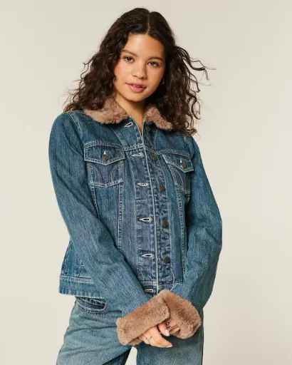 Hollister Faux Fur Trim Denim Jacket