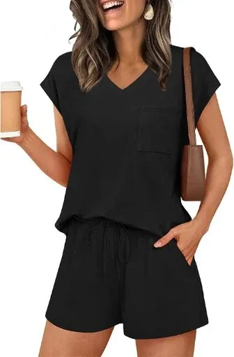 2-Piece RUMIA Women's V-Neck Cap Sleeve Pajama Lounge Set