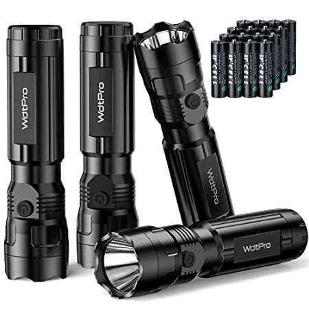 4-Pack WdtPro LED Flashlights with 16 AAA Batteries