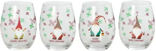 Home Essentials Christmas Happy Gnomes Stemless Wine Glasses