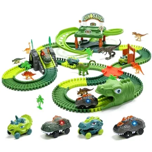 EagleStone 266 PCS Dinosaur Track Toys with Double-Level Parking Garage