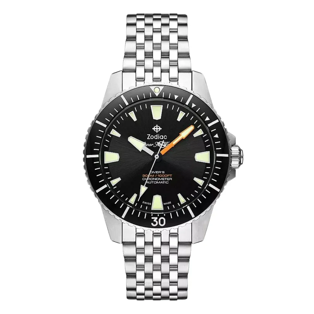 Zodiac Super Sea Wolf Pro-Diver COSC Automatic Black Dial Men's Watch