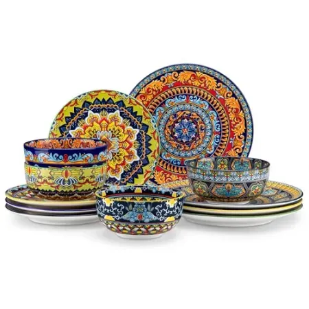 vancasso 12-Piece Porcelain Plates and Bowls Dinnerware Set Service for 4