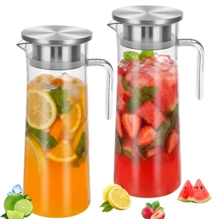 2-Pack Topekada 34oz Plastic Pitcher w/ Metal Lid
