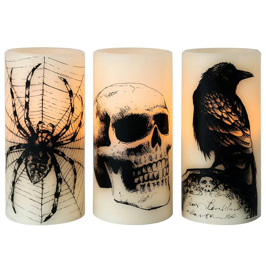 Eldnacele Skull Halloween Flameless Candle 3-Pack
