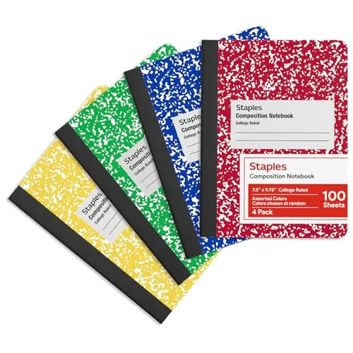 STAPLES Composition Notebook, College Ruled 4-Pack 100-Sheets