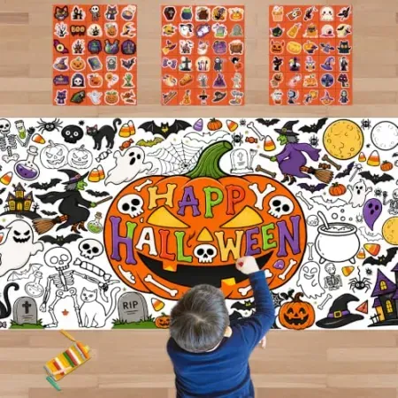 OHOME 72" x 30"Halloween Giant Coloring Poster w/ 90-Count Kids Stickers