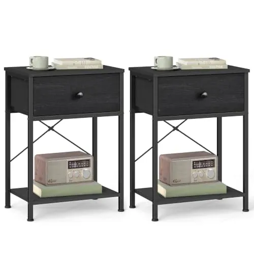 SONGMICS Nightstand with Fabric Drawer - Set of 2