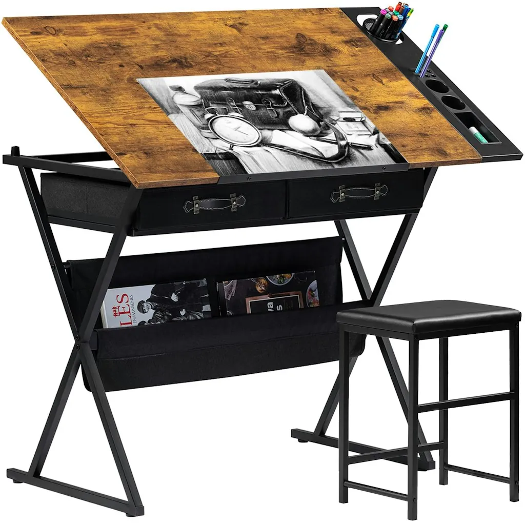 Vecelo Adjustable Drafting Table w/ Stool