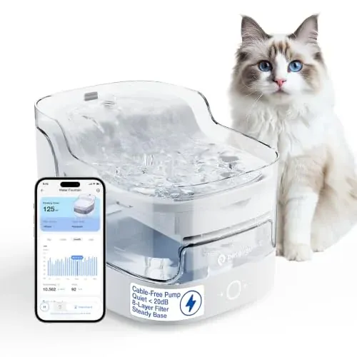 PETGUGU 2L/68oz Cat Water Fountain Cordless Pump