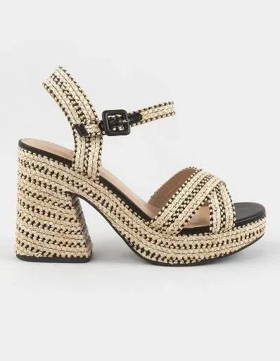 SODA Yara Raffia Women's Cross Strap Platform Heels