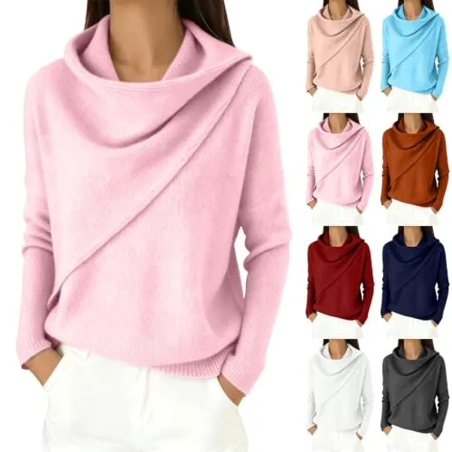 Womens Cowl Neck Wrap Knit Pullover Tops